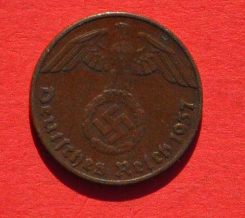 DEUTSCHES REICH 1 REICHSPFENNIG 1937 D Rare German 95% Copper Coin ORIGINAL THIRD REICH COLLECTIBLE