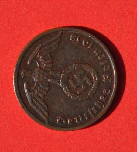 DEUTSCHES REICH 1 REICHSPFENNIG 1938 A Rare German 95% Copper Coin ORIGINAL THIRD REICH COLLECTIBLE