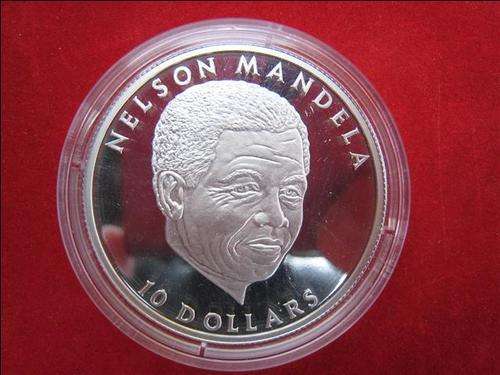 RARE MANDELA 92.5% SILVER PROOF COIN 10 Dollars 2001 - encapsulated, COA Germany - IDEAL FOR GRADING