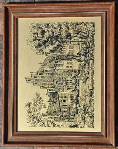BRASSPLATE ENGRAVING/ETCHING German Artwork BERGEDORFER SCHLOSS, FRAMED
