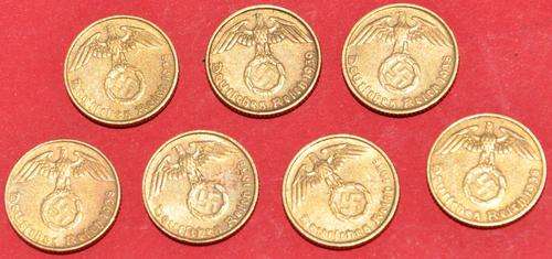 DEUTSCHES REICH - 5 REICHSPFENNIG 1938 A B D E F G J aUNC - COMPLETE SET!!!
