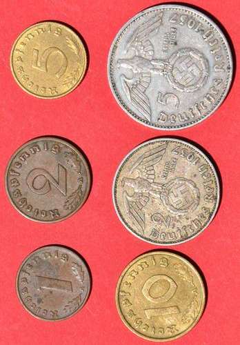 DEUTSCHES REICH 1937 A - 1 2 5 10 Reichspfennig 2 & 5 Silver Reichsmark - set in excellent condition