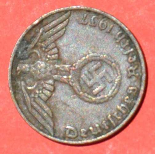 DEUTSCHES REICH 1 REICHSPFENNIG 1937 E Nice German 95% Copper Coin ORIGINAL THIRD REICH COLLECTIBLE