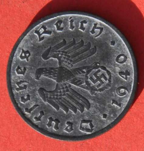 DEUTSCHES REICH 10 REICHSPFENNIG 1940 B  Rare German 100% Zinc Coin ORIGINAL THIRD REICH COLLECTIBLE