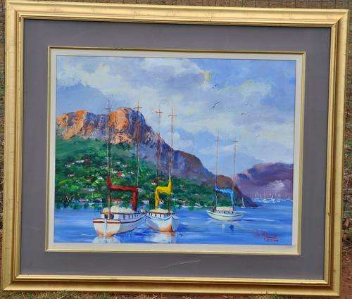PIETER MILLARD, Cape Yacht Village, originally framed - DUE TO SIZE PICK UP ONLY