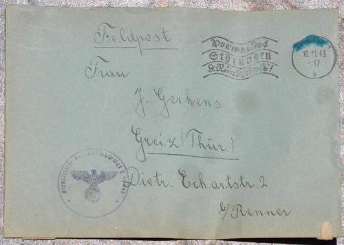 ORIGINAL GERMAN MILITARY ENVELOPE 1943 STAMPED WITH REICHSEAGLE AND SWASTIKA