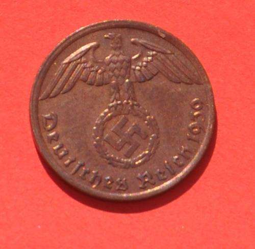 DEUTSCHES REICH 1 REICHSPFENNIG 1939 A  rare German 95% Copper Coin ORIGINAL THIRD REICH COLLECTIBLE