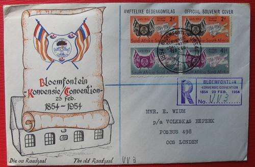 Official First Day Cover (Souvernir Cover) VRYSTAAT 1854-1954 Convention/Konvensie - NO RESERVE