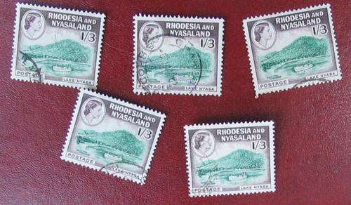 5x RHODESIA  & NYASALAND 1959 (?) Lake Nyasa I/3 - hinged