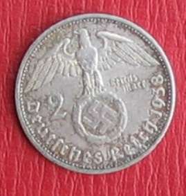 DEUTSCHES REICH - 2 REICHSMARK 1938 HINDENBURG & SWASTIKA - NO RESERVE
