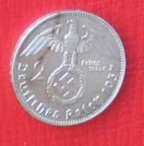 DEUTSCHES REICH - 2 REICHSMARK 1937 HINDENBURG & SWASTIKA - NO RESERVE