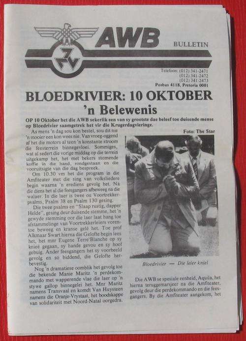 Original AWB BULLETIN 10 Oktober Bloedrivier - SCARCE!!!