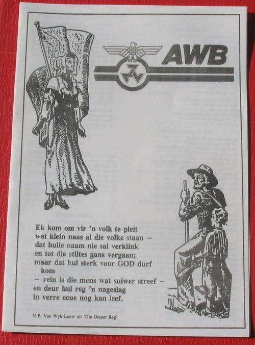 Original old AWB FLYER containing AWB & Afrikaanse liedjies- SCARCE!!!