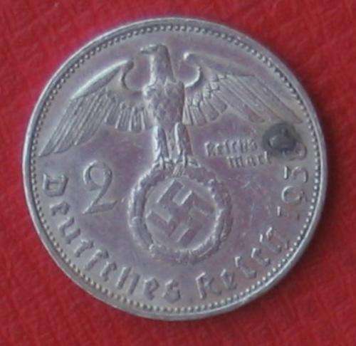 DEUTSCHES REICH - 2 REICHSMARK 1938 - HINDENBURG & SWASTIKA - NO RESERVE