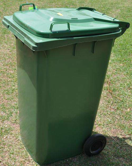 GREEN DUSTBIN ON WHEELS - as new