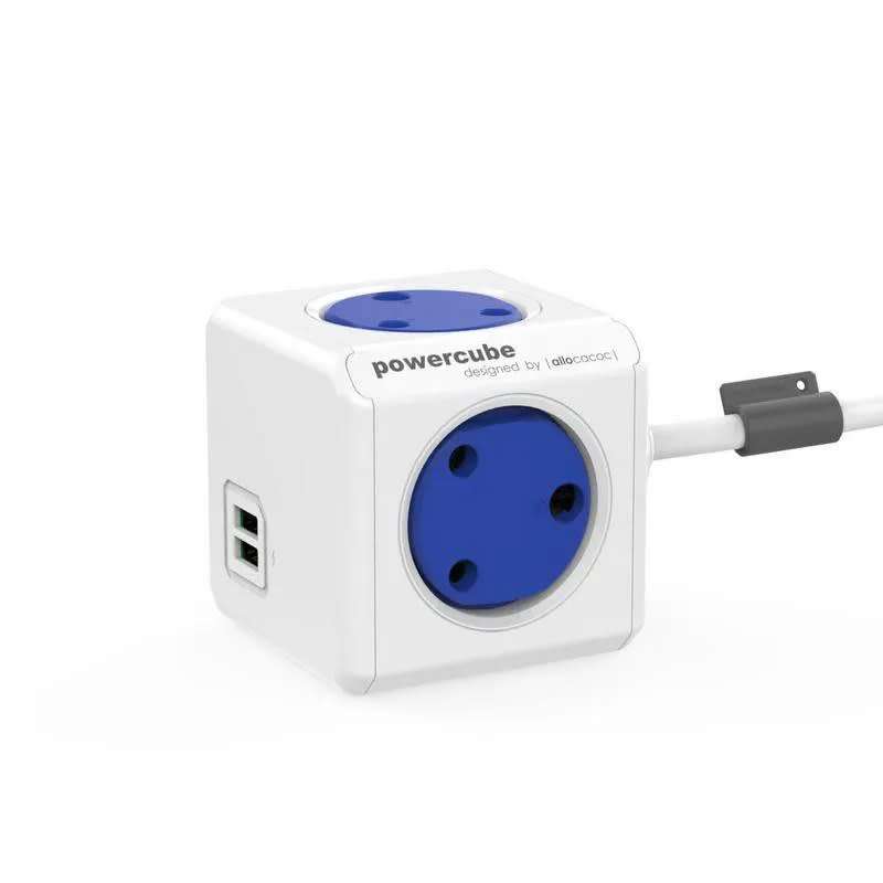 Allocacoc Powercube Original USB MM 1.5M Blue extension Multiplug with Original Grey MN Sockets