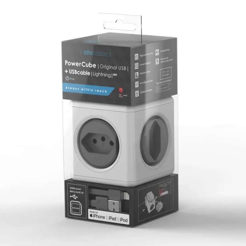 Allocacoc Powercube Original USB MM 1.5M Blue extension Multiplug with Original Grey MN Sockets