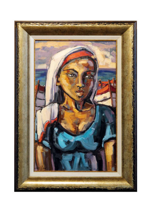 Dante Ruben "woman at harbour' -oil on canvas