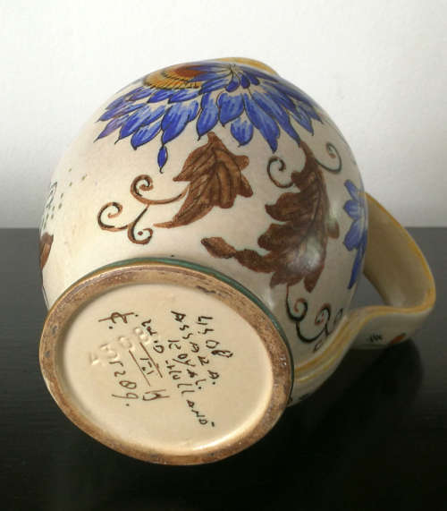 Vintage Hand Painted Gouda / Delft Polychrome Floral Pitcher