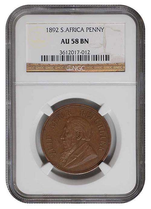 *** Highly Graded *** Z.A.R. 1892 Penny - NGC Graded AU58BN - R1 Start