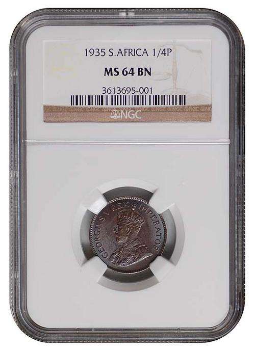 *** Top Grade *** 1935 Farthing (1/4 Penny) - NGC Graded MS64BN. R1 Start.