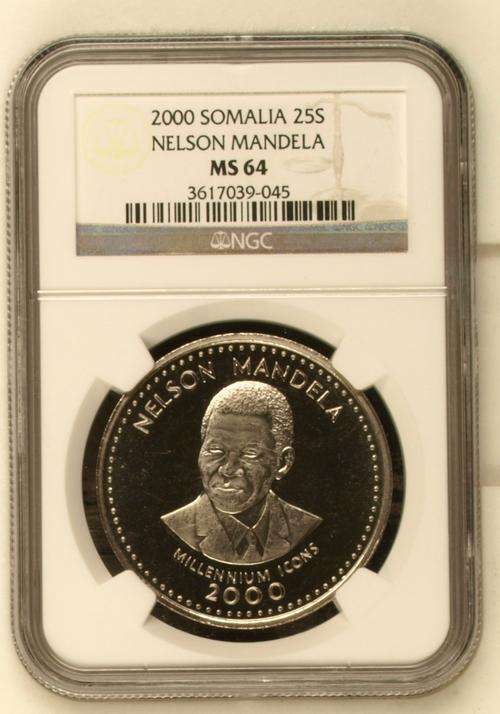 " 3rd Finest Grade " NGC MS64 Nelson Mandela 2000 Somalia 25 Shilling's. R1 Start.
