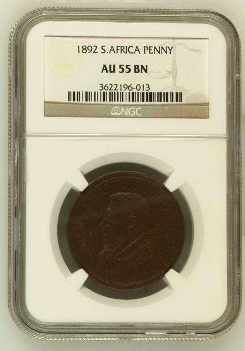 " Scarce & High Grade " Z.A.R. 1892 Penny - NGC Graded AU55BN - R1 Start