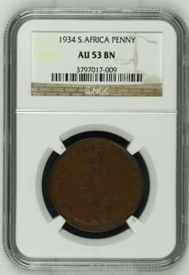 ** Almost UNC ** 1934 Penny - NGC Graded AU53BN - Hern's UNC Value = R4,000.00