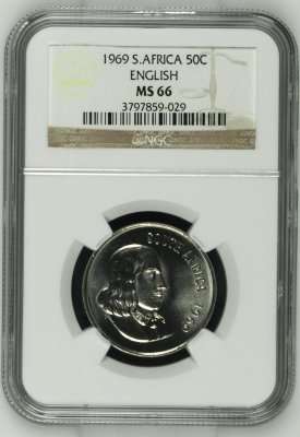 *** FINEST KNOWN - 1 OF ONLY 2 *** 1969 English 50 Cent - NGC Graded MS66.