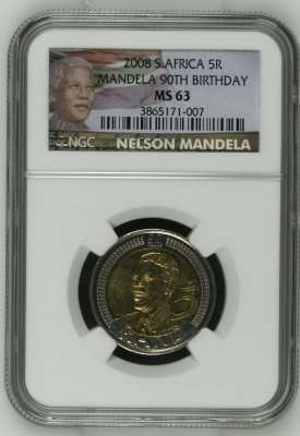 *** MS63 *** Nelson Mandela 90th Birthday R5 Coin - NGC Graded MS63 - Bid Per Coin !!!