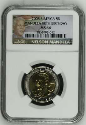 *** MS66 *** Nelson Mandela 90th Birthday R5 Coin - NGC Graded MS66.