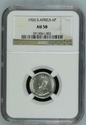 *** Almost UNC *** 1926 Six Pence (6P) - NGC Graded AU58 - Hern's UNC Value = R4,000.00