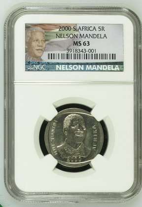 *** NEW LABEL *** Nelson Mandela 2000 R5 (Smiley) - NGC Graded MS63 - Bid Per Coin.