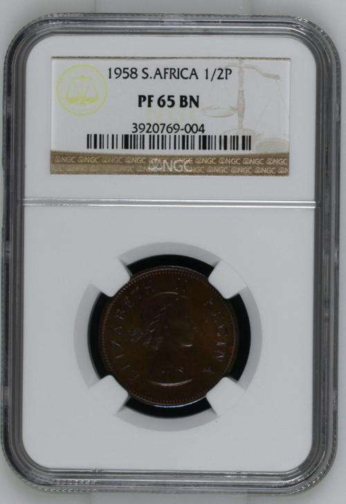 ** FINEST KNOWN - ONE OF TWO ** 1958 Proof Half Penny (1/2P) - NGC Graded PF65BN - Mintage = 985