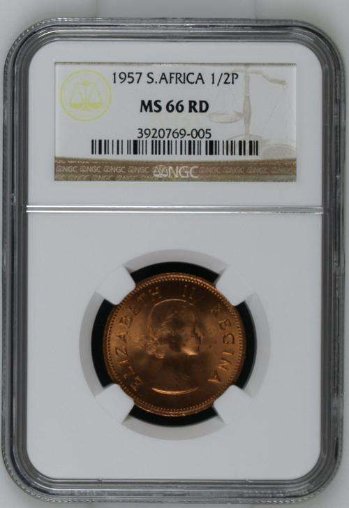*** FINEST KNOWN - THE ONE & ONLY *** 1957 Half Penny (1/2P) - NGC Graded MS66RD - POP 1