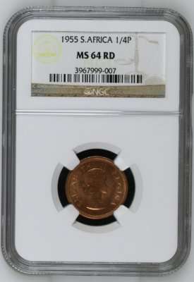 *** ONLY THREE BETTER *** 1955 Farthing (1/4 Penny) - NGC Graded MS64RD - Hardly Ever Seen In RED !!