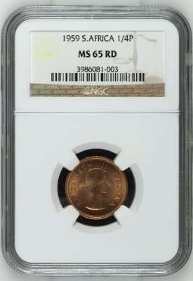 *** 2nd Finest Grade - Only One Better *** 1959 Farthing (1/4 Penny) - NGC MS65RD - Bid Per Coin !