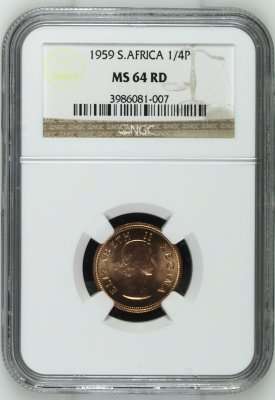 *** 3rd Finest Grade *** 1959 Farthing (1/4 Penny) - NGC MS64RD - Bid Per Coin !
