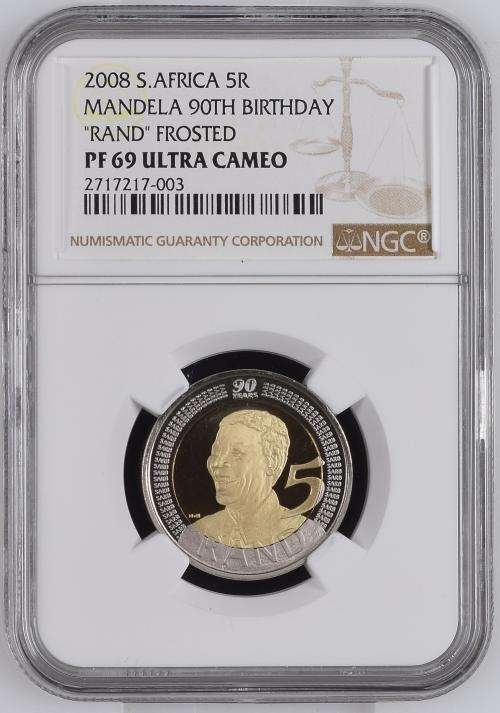 *** FROSTED PROOF *** 2008 Mandela 90th Birthday R5 - NGC Graded PF69 Ultra Cameo.