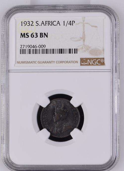 *** Brilliant UNC *** 1932 Farthing - 1/4 Penny - NGC Graded MS63BN - Bid Per Coin.