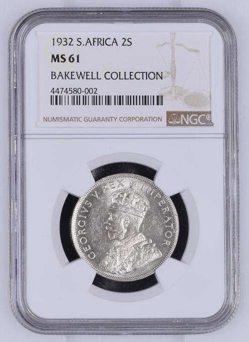 *** Top Class UNC *** 1932 Two Shillings (2S) - NGC Graded MS61 *** UNC Book Value = R5,000.00 ***