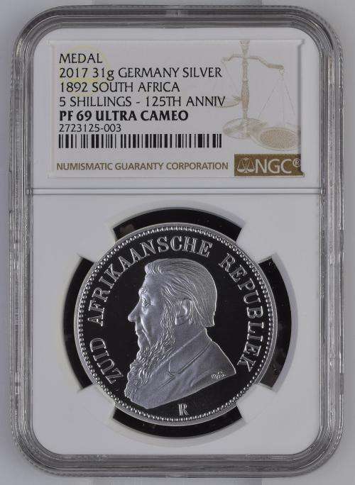 2017 Replica Of The ZAR 1892 Double Shaft 5 Shillings - NGC Graded PF69 Ultra Cameo - 125th Anniv.