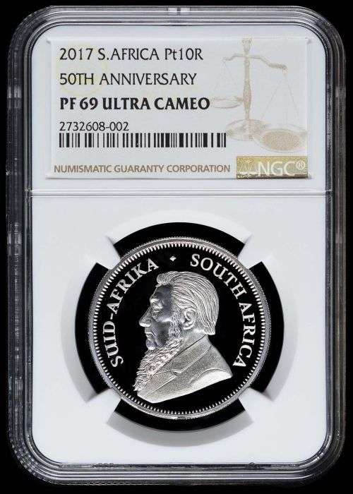 PLATINUM 1 OUNCE - 2017 Proof Krugerrand -NGC Graded PF69 Ultra Cameo * 50th Anniversary Mint Mark *