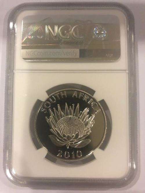 2010 Nadine Gordimer Protea Silver Proof R1- NGC Graded MS66.