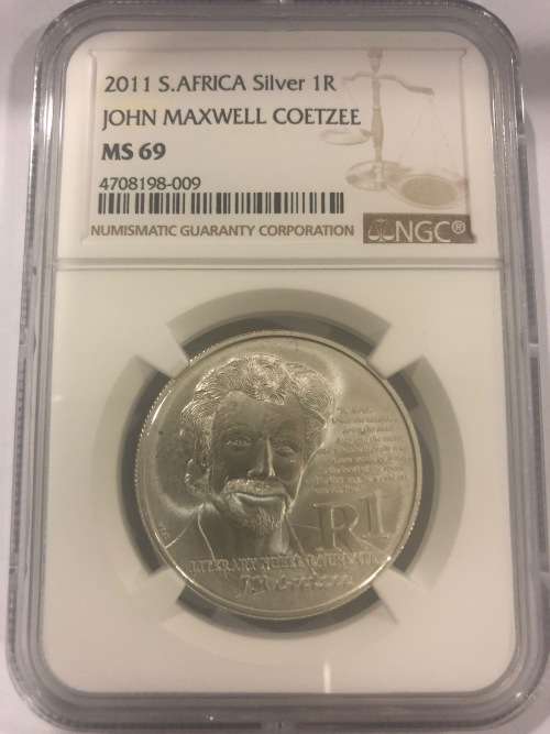 2011 Protea John Maxwell Coetzee Silver R1 - NGC Graded MS69 - Only 3 x Coins Graded Higher.