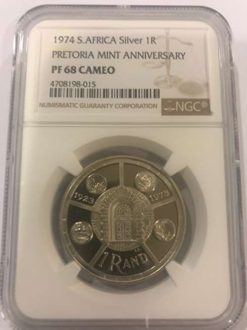 ** Only 1 x Coin Graded Higher ** 1974 Silver R1 - Pretoria Mint Anniversary - NGC Graded PF68 Cameo