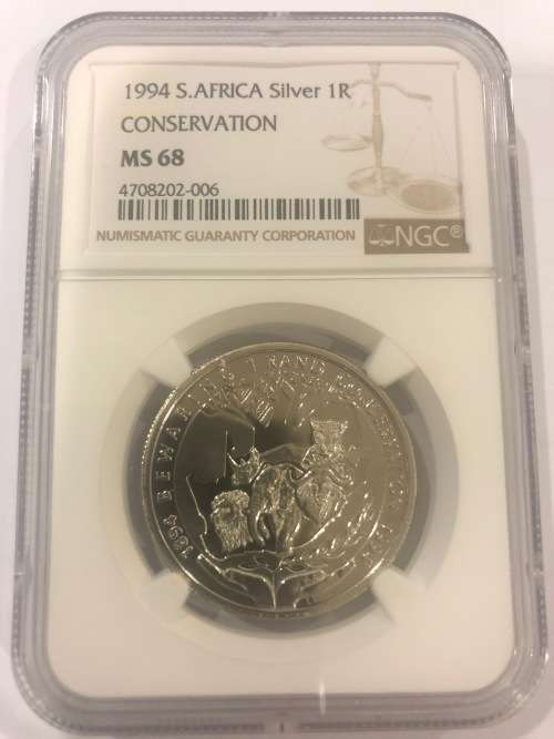 *** BRILLIANT UNC *** 1994 Conservation Protea UNC Silver R1- NGC Graded MS68 - Only 2 Better !!!
