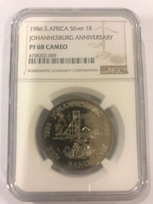 *** Finest Known In Cameo *** 1986 Proof Silver R1 - Johannesburg Anniversary - NGC PF68 Cameo