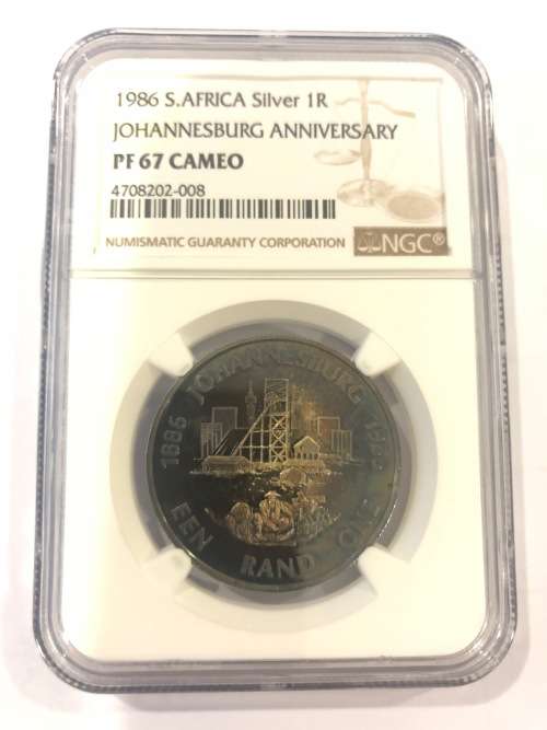 *** 2nd Finest In Cameo *** 1986 Proof Silver R1 - Johannesburg Anniversary - NGC PF67 Cameo.
