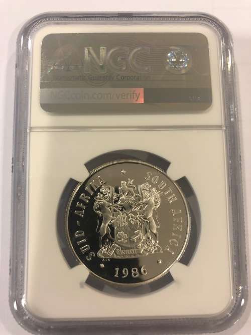 *** 2nd Finest In Cameo *** 1986 Proof Silver R1 - Johannesburg Anniversary - NGC PF67 Cameo.